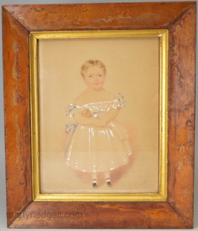 Watercolour of a young girl with her doll, circa 1840