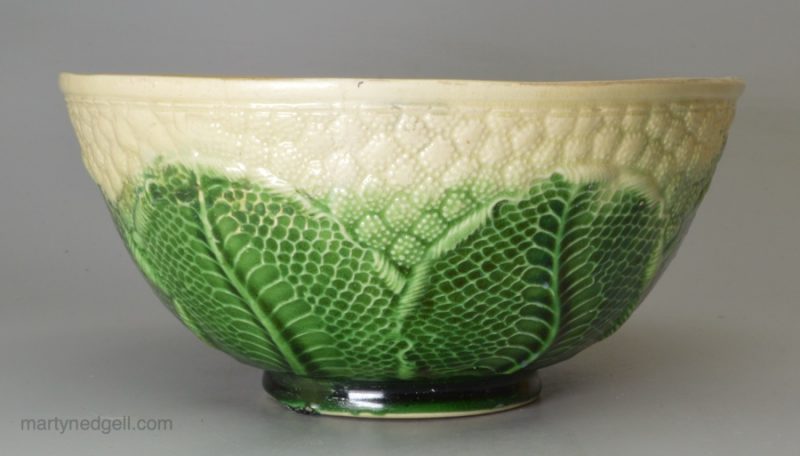 Creamware pottery slop bowl moulded and coloured as a cauliflower, circa 1770