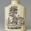 Creamware pottery tea canister printed with the tea party and a shepherd, circa 1770 possibly Wedgwood