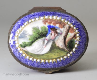 Bilston enamel patch box, circa 1780