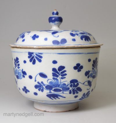 Bristol delftware sugar bowl and cover, circa 1750