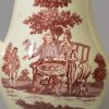 Creamware pottery coffee pot decorated with red prints of the Tea Party and a shepherd and flock, circa 1770