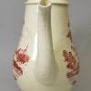 Creamware pottery coffee pot decorated with red prints of the Tea Party and a shepherd and flock, circa 1770