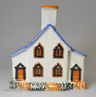 Yorkshire type prattware pottery house money bank, circa 1820