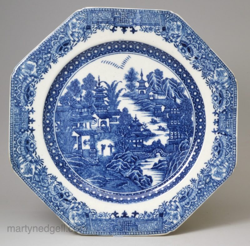 Caughley porcelain plate decorated with the Full Nankin pattern, circa 1790