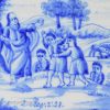 Dutch Delft biblical tile, the mocking of Elisha, circa 1800