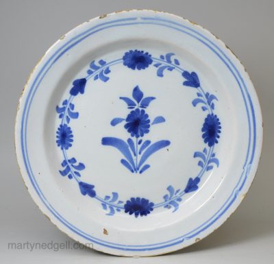 London delft pancake plate, circa 1740