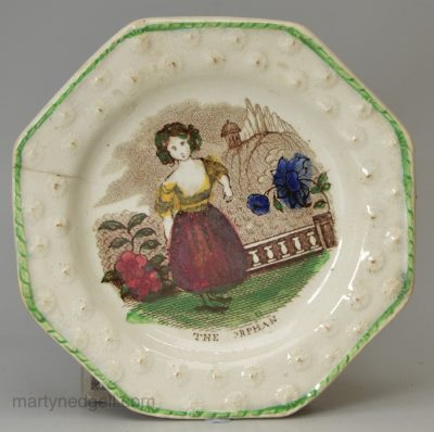 Pearlware pottery child's plate 'THE ORPHAN', circa 1840