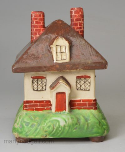 Pearlware pottery cottage pastille burner, circa 1820