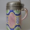 German tin glaze pottery tankard with pewter lid dated 1755