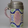 German tin glaze pottery tankard with pewter lid dated 1755