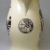 Creamware pottery serving jug printed with 'HODGE and RALPH' and a hunting scene, circa 1790