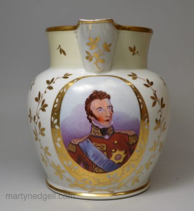 Commemorative porcelain jug decorated with a portrait of Wellington, circa 1815