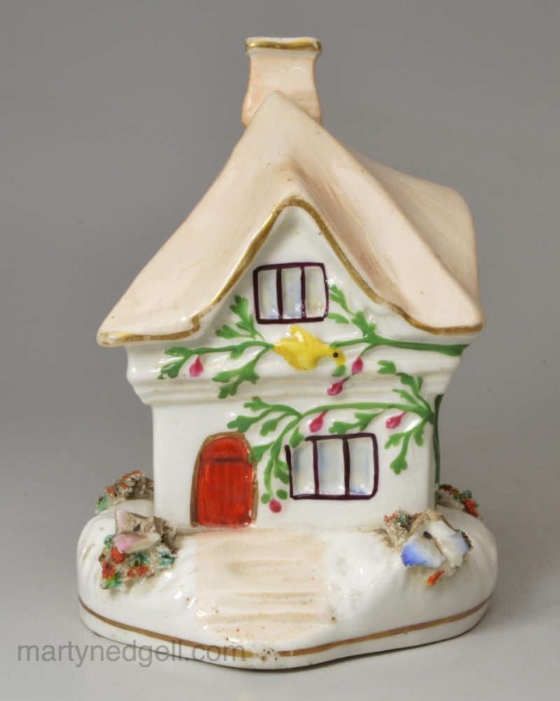 Staffordshire porcelain cottage pastille burner, circa 1840