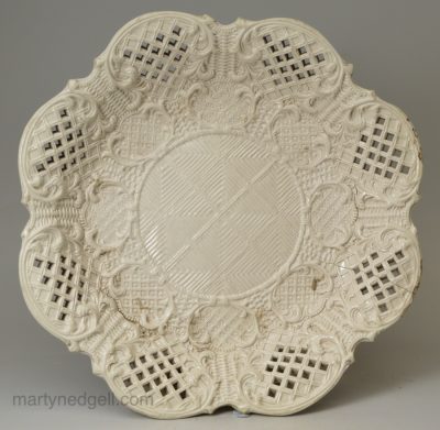 Staffordshire white moulded saltglaze stoneware dish, circa 1760