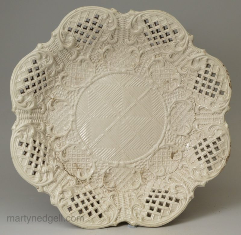 Staffordshire white moulded saltglaze stoneware dish, circa 1760