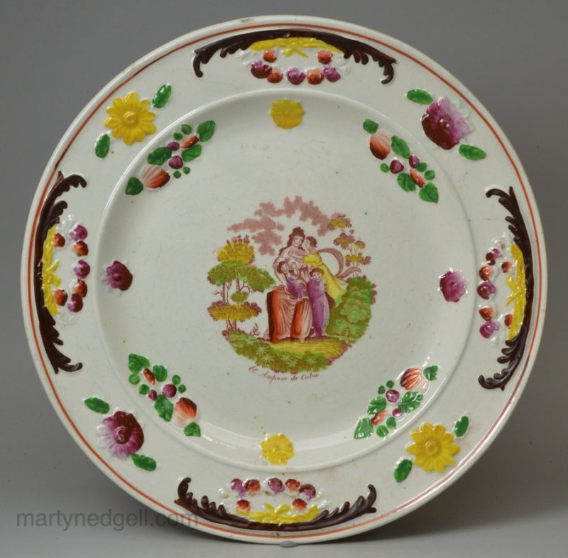 Pearlware pottery plate decorated with a print made for the Cuban market, circa 1820, Adams Pottery, Staffordshire