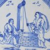 Liverpool delft biblical tile, Jesus and the woman of Samara, circa 1750