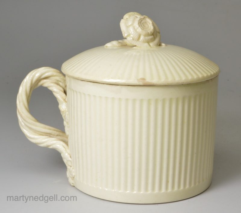 Creamware pottery mug and cover, circa 1770, possibly Leeds Pottery