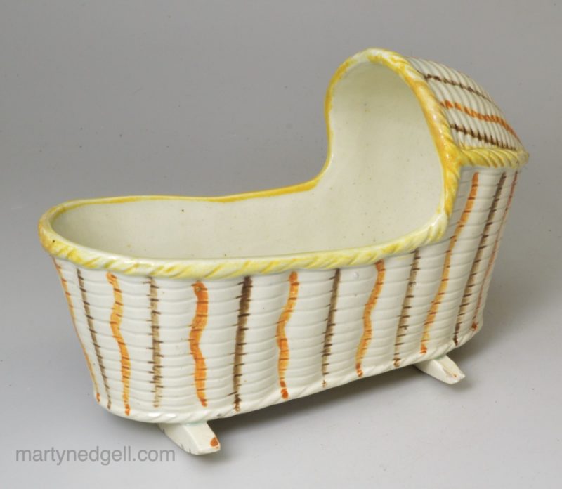 Prattware pottery toy cradle, circa 1820