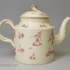 Creamware pottery teapot decorated with overglaze enamels, circa 1770