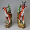 Large pair of Staffordshire pearlware deer, circa 1820