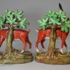 Large pair of Staffordshire pearlware deer, circa 1820