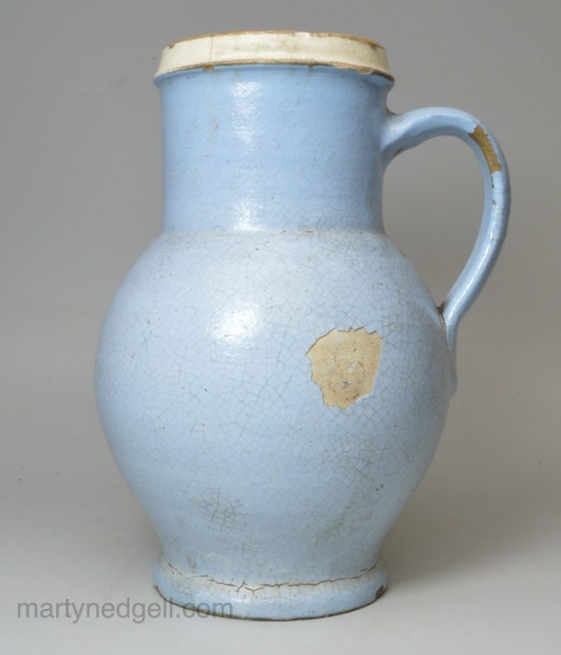 French pottery tin glazed jug, circa 1800