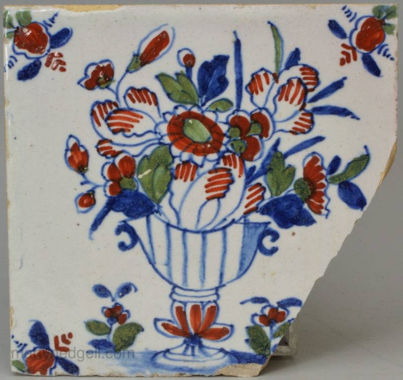 London delft polychrome tile, circa 1730