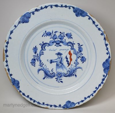 Dutch Delft patriotic charger 'Vivat Orange', circa 1760