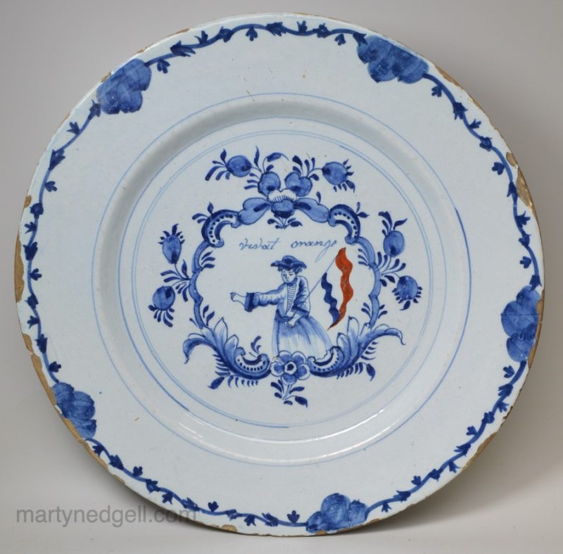 Dutch Delft patriotic charger 'Vivat Orange', circa 1760