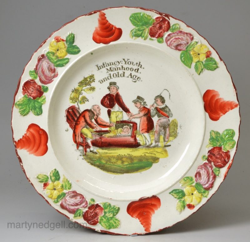 Pearlware pottery child's plate 'Infancy, Youth, Manhood and Old Age', circa 1820