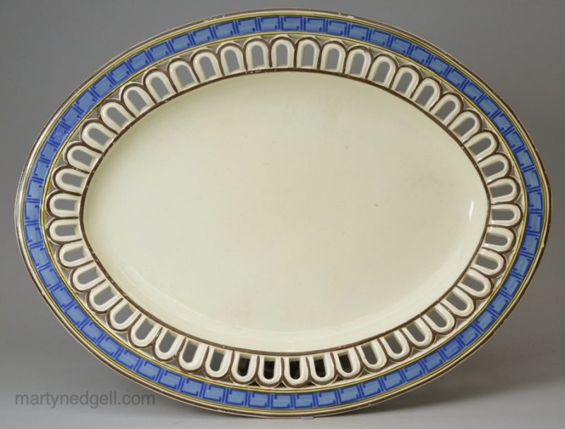 Creamware pottery oval pierced plate, circa 1800