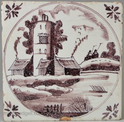 Bristol delft tile decorated in manganese, circa 1740