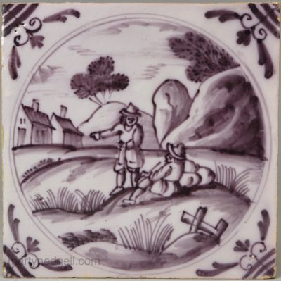 London delft tile decorated in manganese, circa 1740