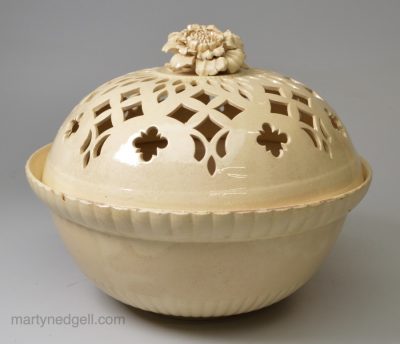 Creamware pottery pierced creamware bowl and cover, circa 1770