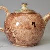 Creamware teapot decorated with Whieldon type glazes, replacement lid, circa 1770