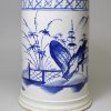 Pearlware pottery quart mug decorated in blue under the glaze, circa 1800