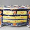 French tin glaze ink stand in the shape of a chest of drawers, circa 1750, possibly Nevers Pottery