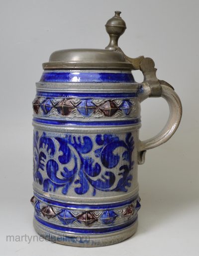 Westerwald saltglaze stoneware tankard, circa 1700