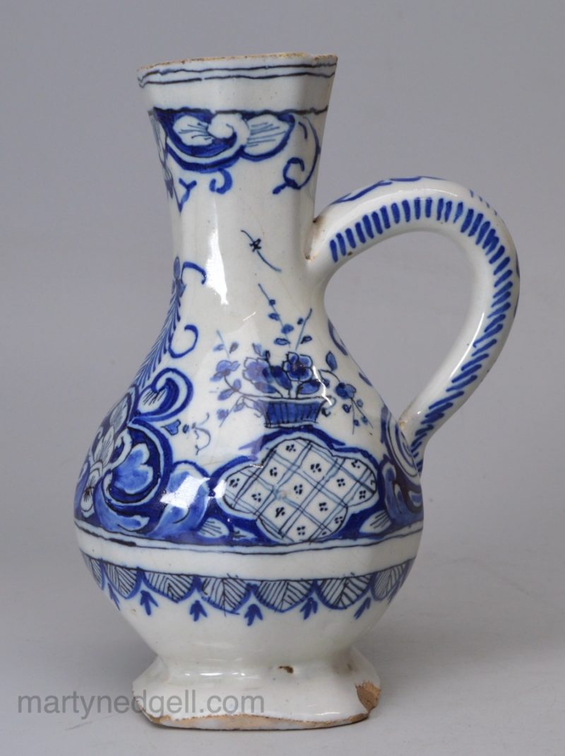 French tin glazed pottery oil or vinegar jug, circa 1750