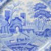 Pearlware pottery plate decorated with blue transfer print, tower pattern, under the glaze, circa 1820, Spode Staffordshire