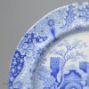 Pearlware pottery plate decorated with blue transfer print, tower pattern, under the glaze, circa 1820, Spode Staffordshire