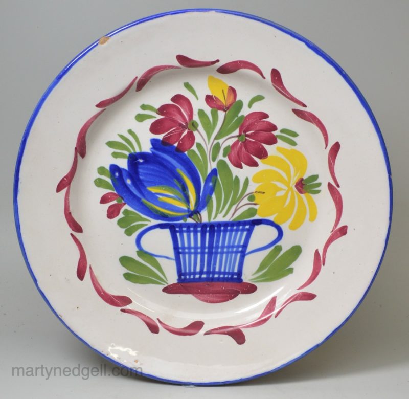 French tin glazed plate, circa 1850 St. Clement