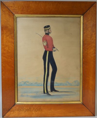 Large watercolour of a regimental quartermaster-sergeant in the Scots Greys North British Dragoons, circa 1840