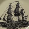 Liverpool creamware pottery plate printed with a ship flying the Danish flag, circa 1780