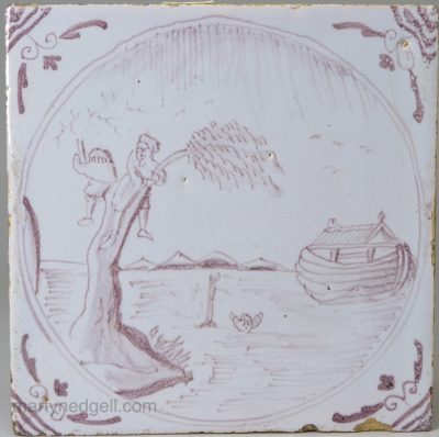 London delft biblical tile, The Flood, circa 1750