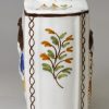 Prattware pottery tea canister moulded with Macaroni figures, circa 1820