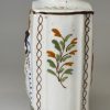 Prattware pottery tea canister moulded with Macaroni figures, circa 1820