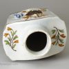 Prattware pottery tea canister moulded with Macaroni figures, circa 1820